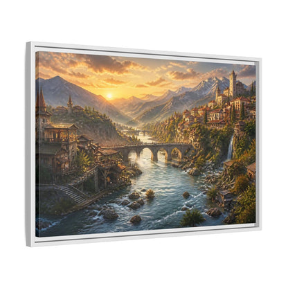 Side Mockup 10. Sunset River Landscape shown as framed canvas print