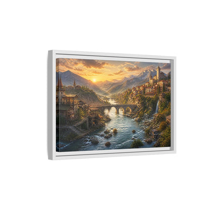 Side Mockup 4. Sunset River Landscape shown as framed canvas print