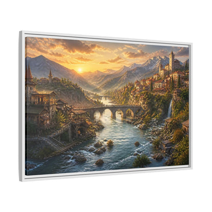 Side Mockup 9. Sunset River Landscape shown as framed canvas print
