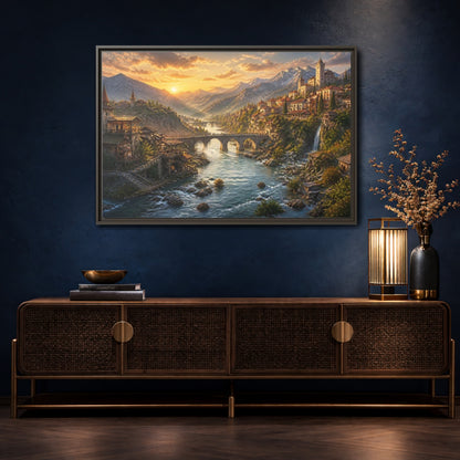 Mockup 4. Sunset River Landscape shown as framed canvas print