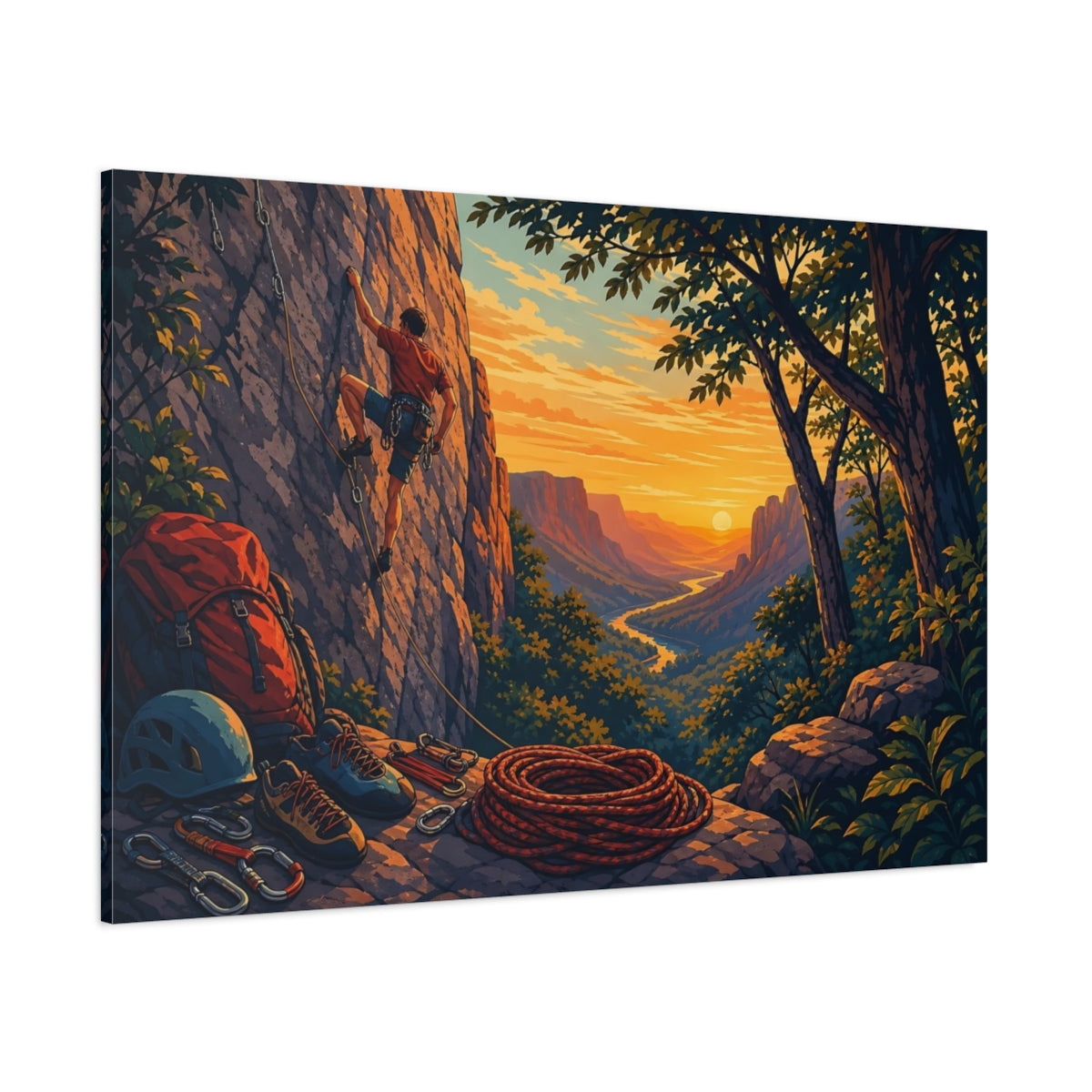 Side Mockup 1. Sunset Rock Climb shown as canvas print