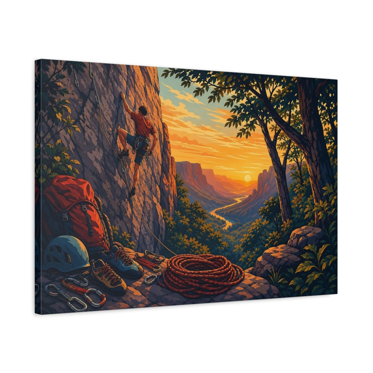 Side Mockup 2. Sunset Rock Climb shown as canvas print