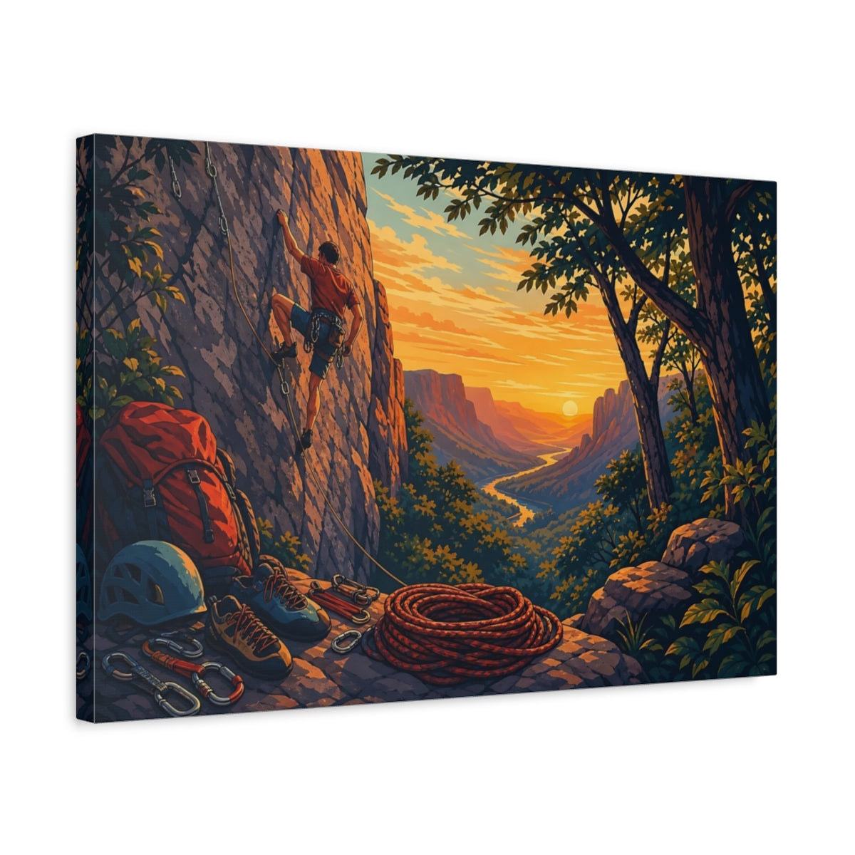 Side Mockup 3. Sunset Rock Climb shown as canvas print