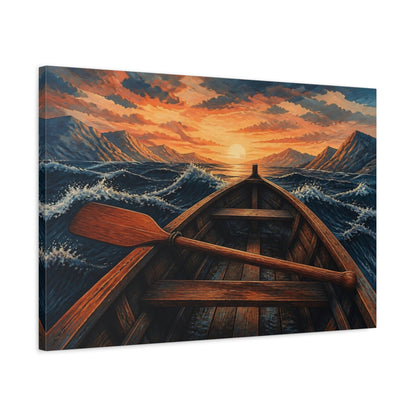 Side Mockup 2. Sunset Rowboat Voyage shown as canvas print