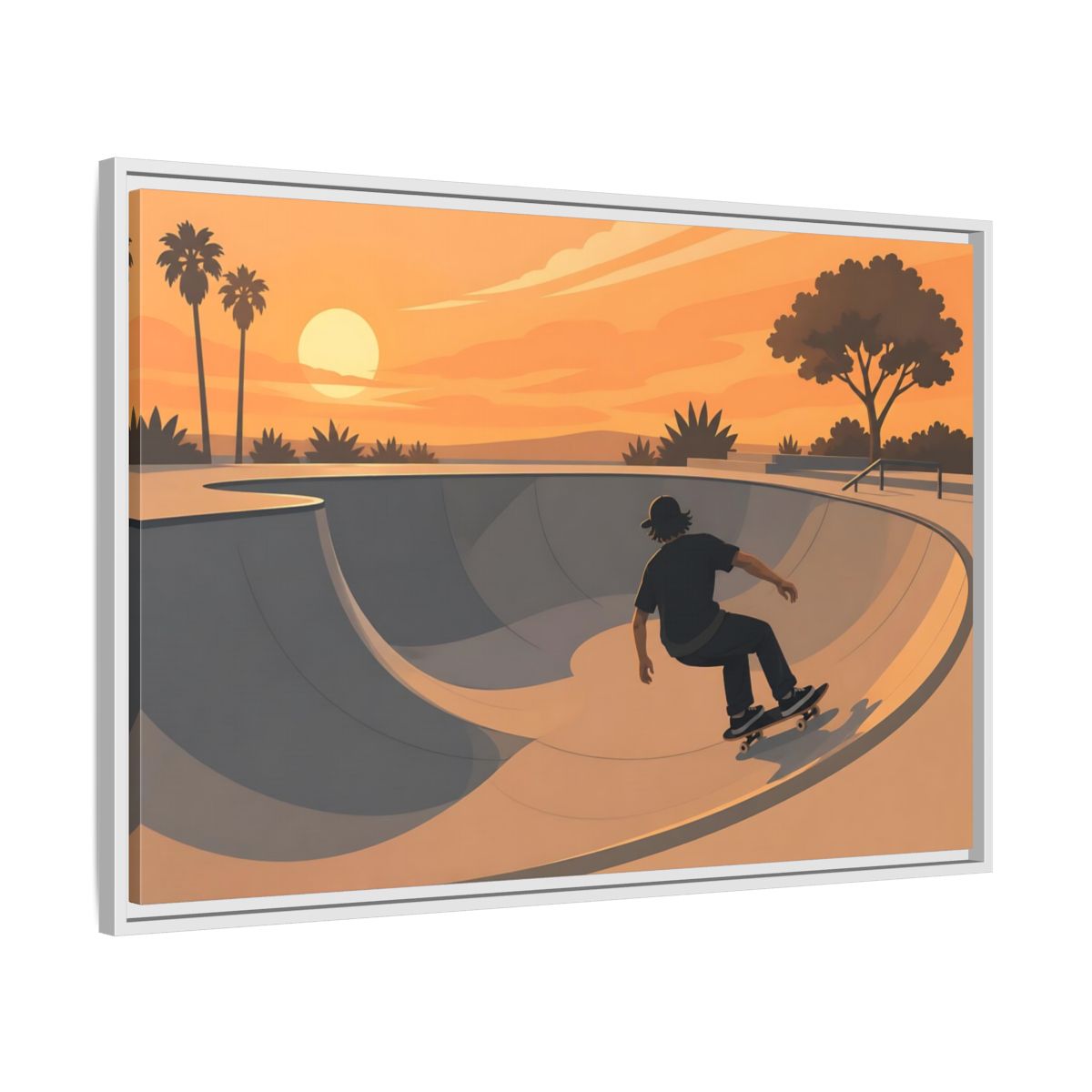 Side Mockup 9. Sunset Skate Session shown as framed canvas print