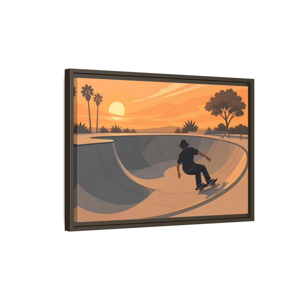 Side Mockup 2. Sunset Skate Session shown as framed canvas print