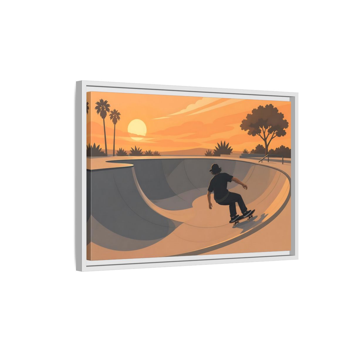 Side Mockup 1. Sunset Skate Session shown as framed canvas print