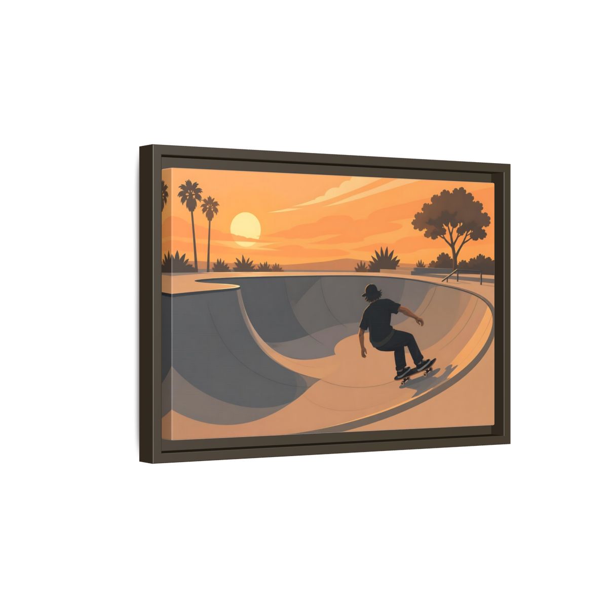 Side Mockup 5. Sunset Skate Session shown as framed canvas print