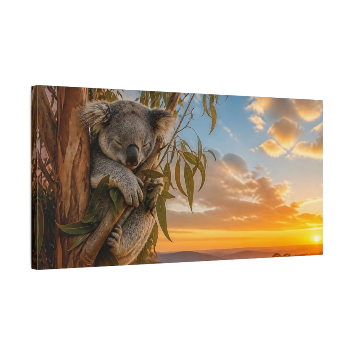 Side Mockup 1. Sunset Sleeping Koala shown as canvas print