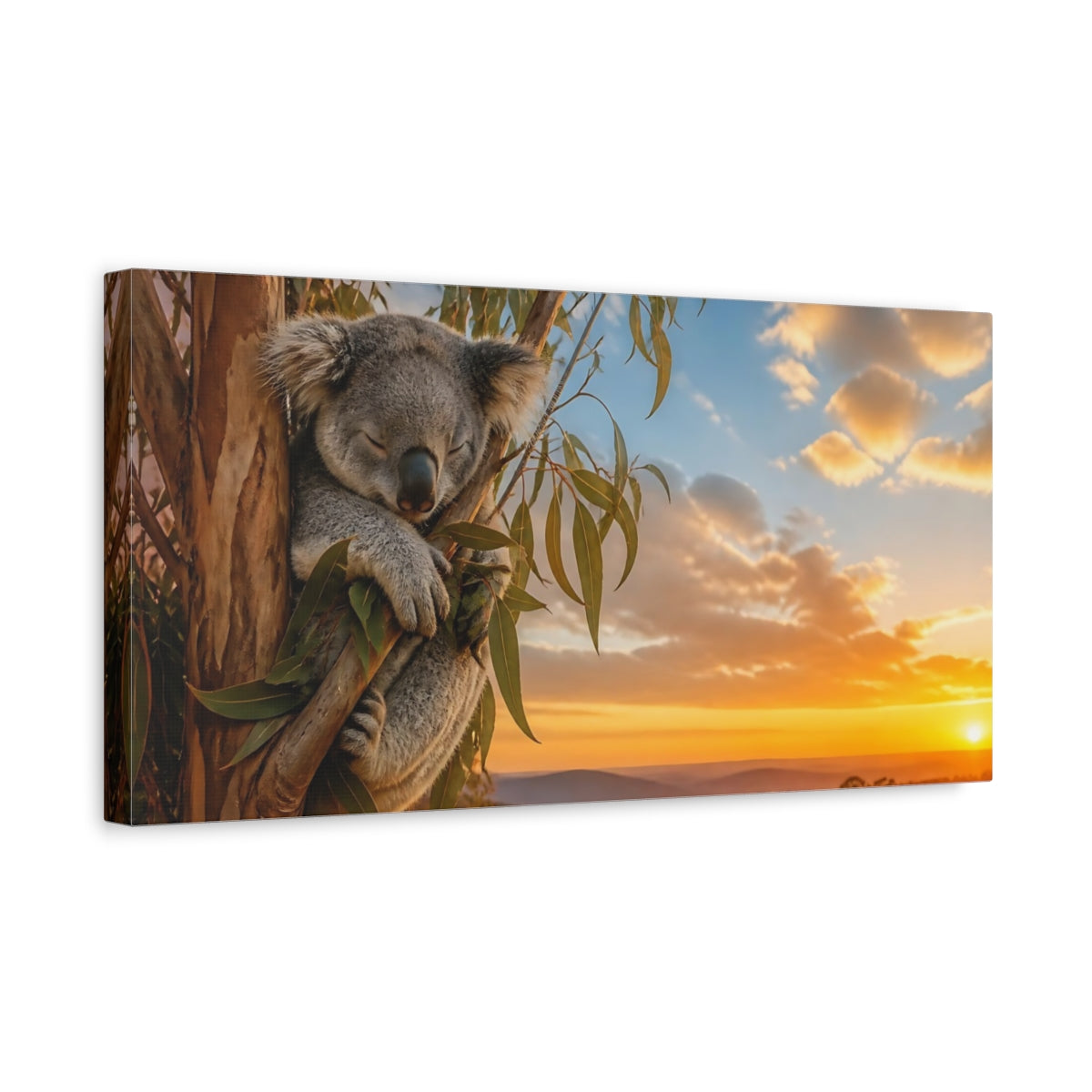 Side Mockup 3. Sunset Sleeping Koala shown as canvas print