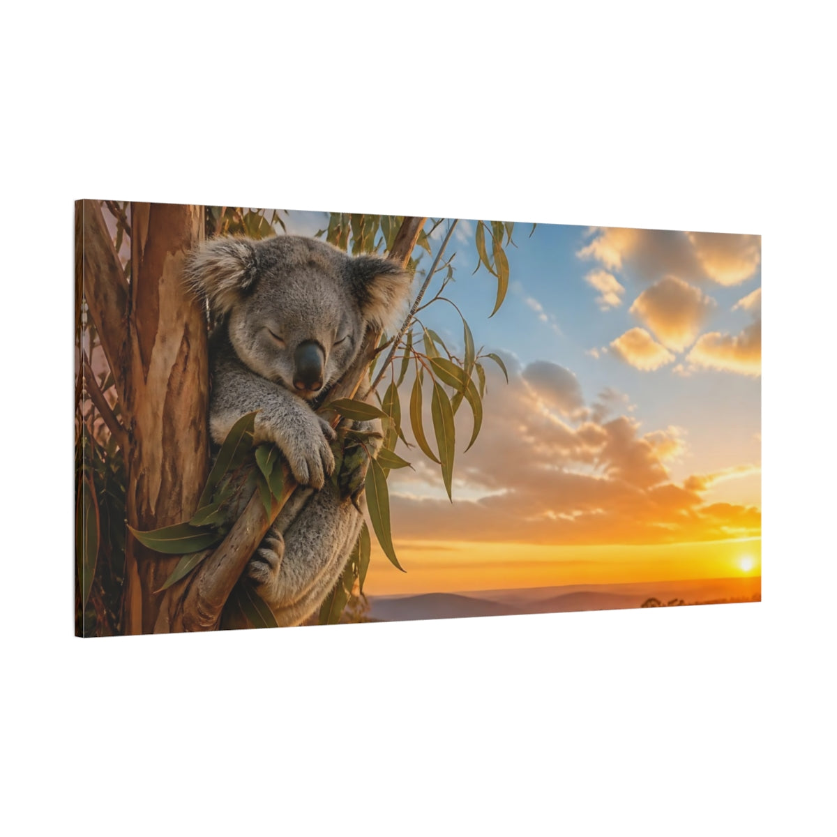 Side Mockup 2. Sunset Sleeping Koala shown as canvas print