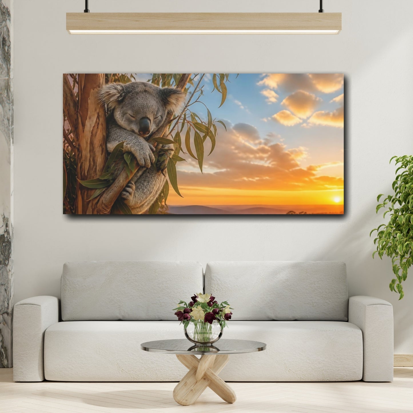 Mockup 2. Sunset Sleeping Koala shown as canvas print