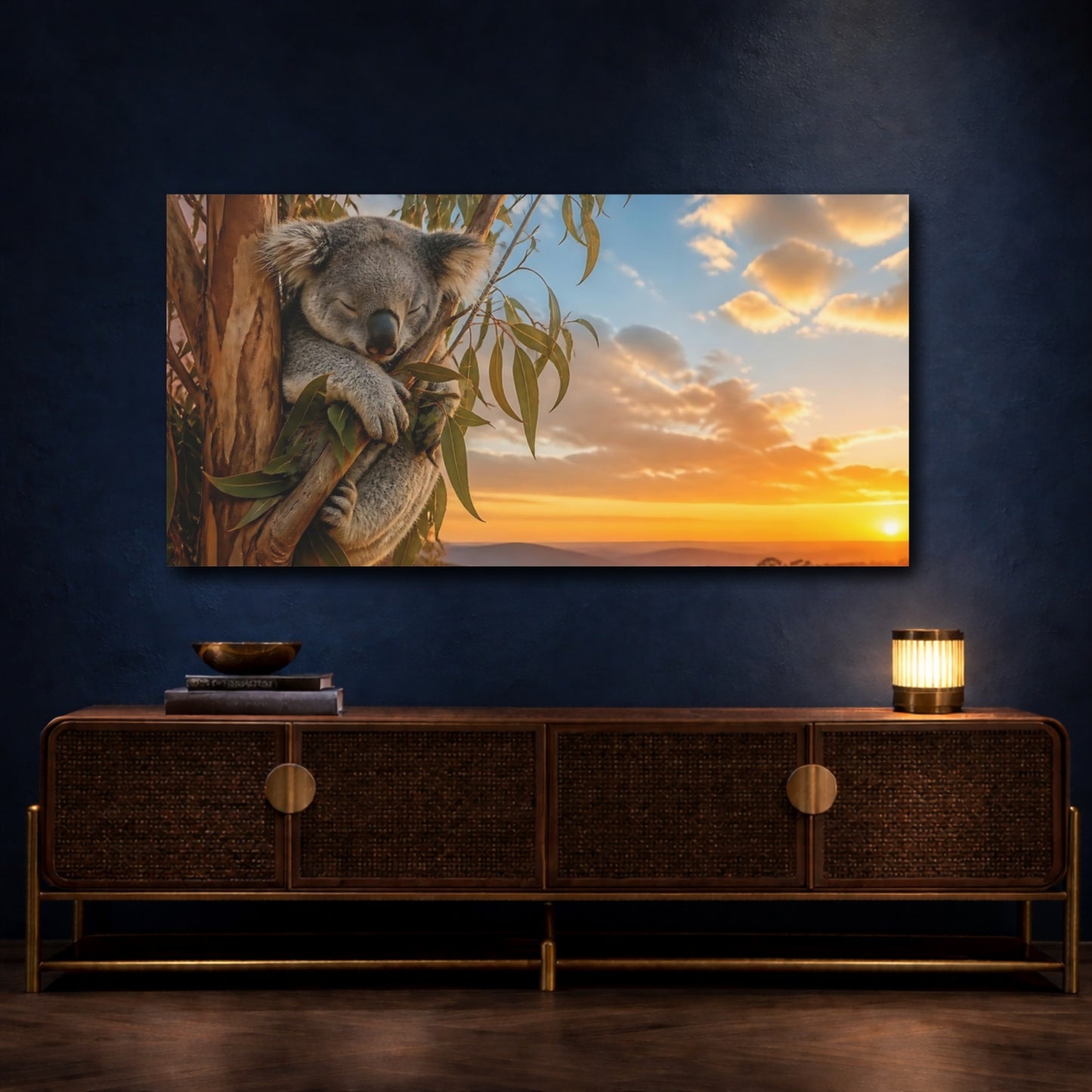Mockup 4. Sunset Sleeping Koala shown as canvas print