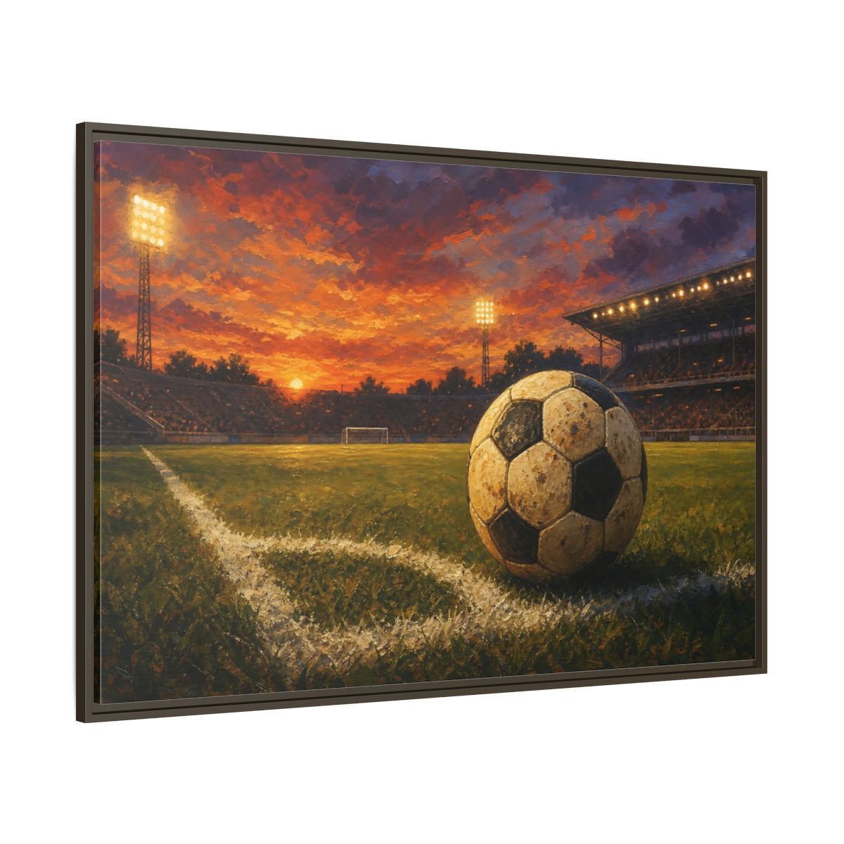 Side Mockup 8. Sunset Soccer Stadium shown as framed canvas print
