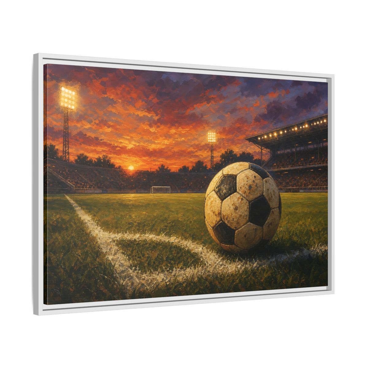 Side Mockup 9. Sunset Soccer Stadium shown as framed canvas print