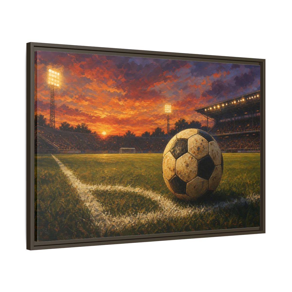 Main Mockup. Sunset Soccer Stadium shown as framed canvas print