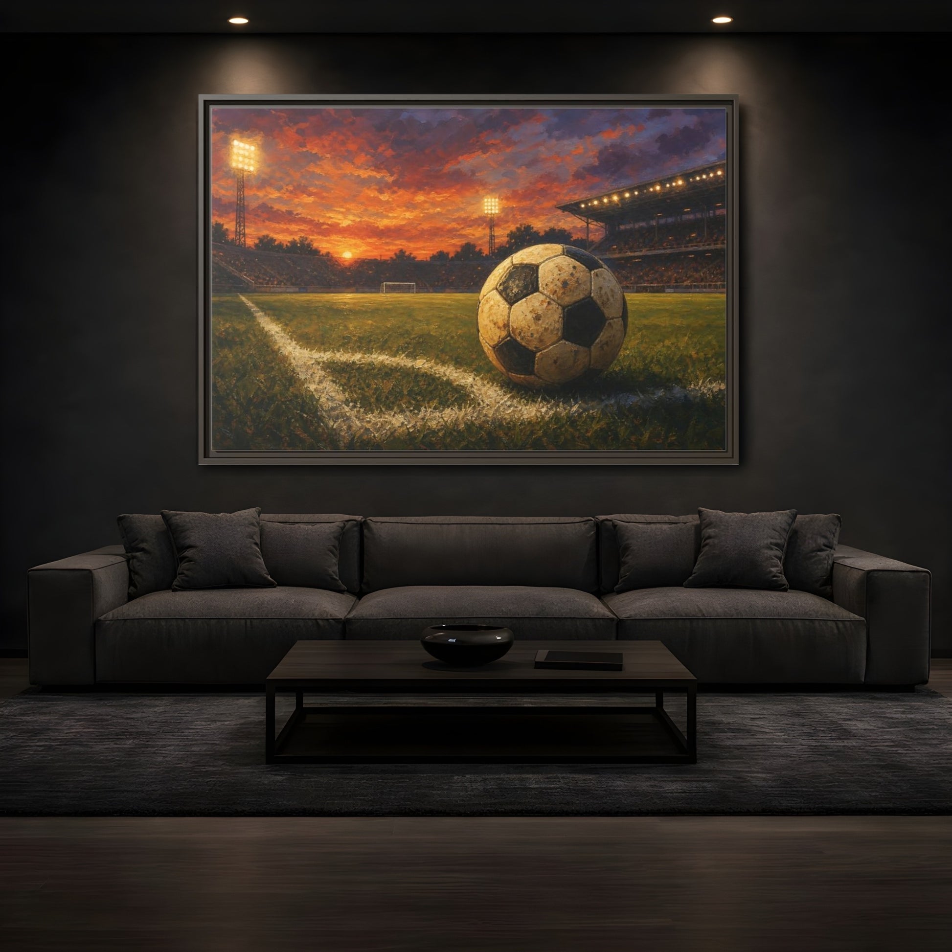 Mockup 3. Sunset Soccer Stadium shown as framed canvas print