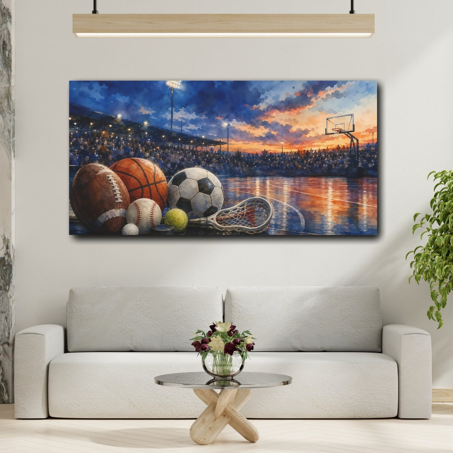 Mockup 2. Sunset Stadium Sports Still Life shown as canvas print