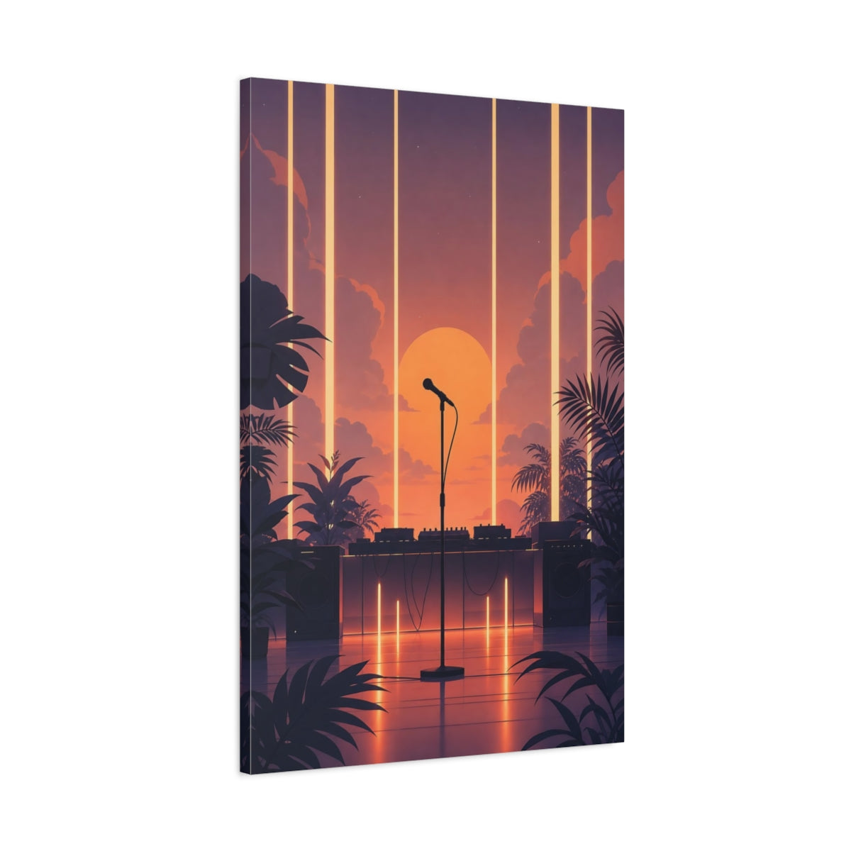 Main Mockup. Sunset Stage Microphone shown as canvas print