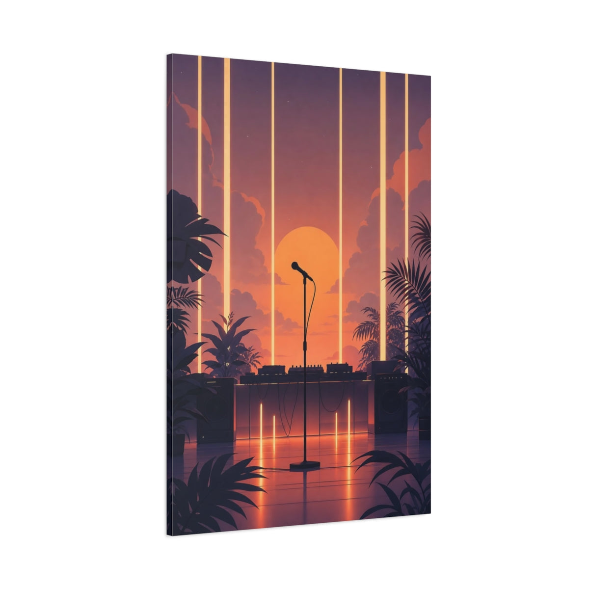 Side Mockup 1. Sunset Stage Microphone shown as canvas print
