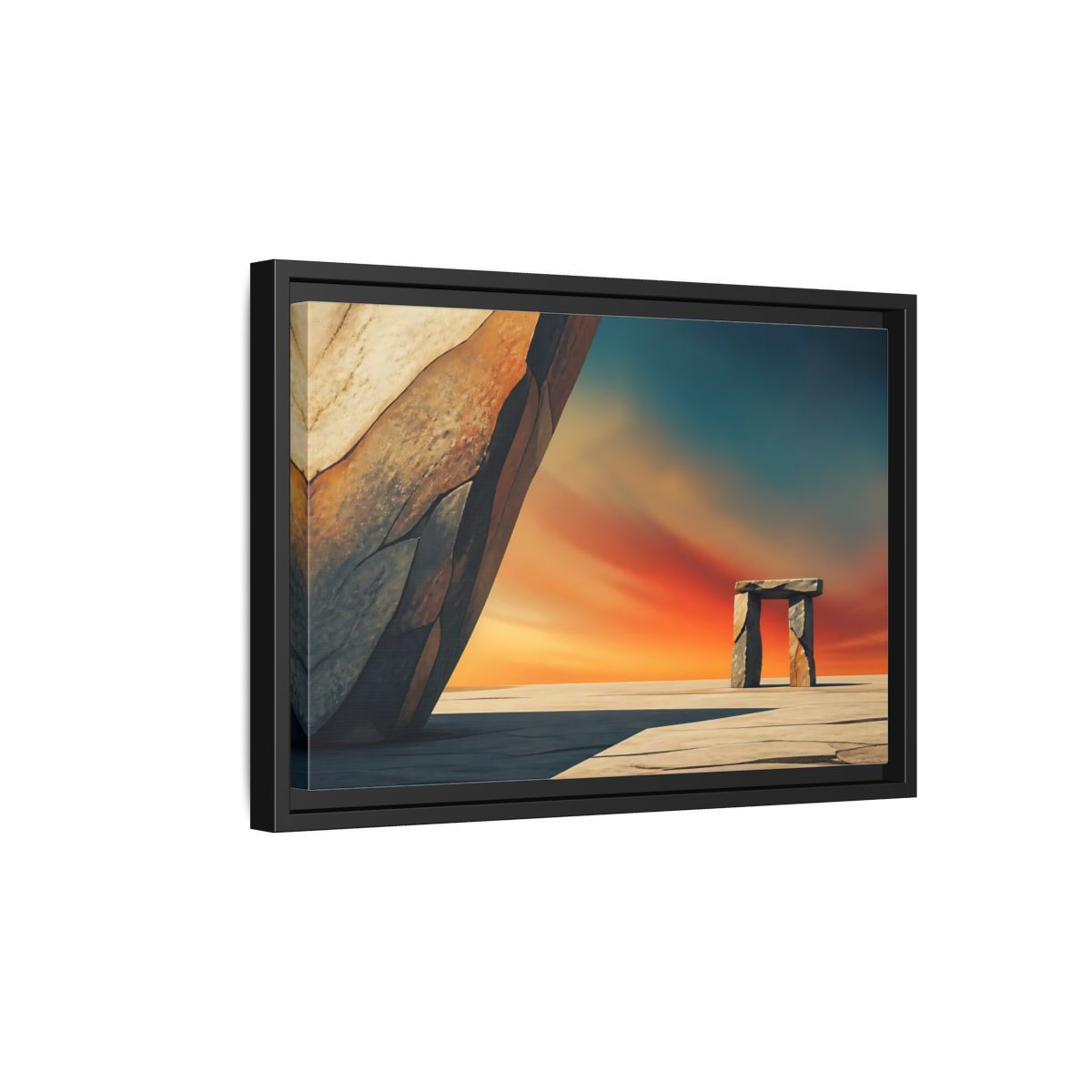 Side Mockup 6. Sunset Stone Portal shown as framed canvas print