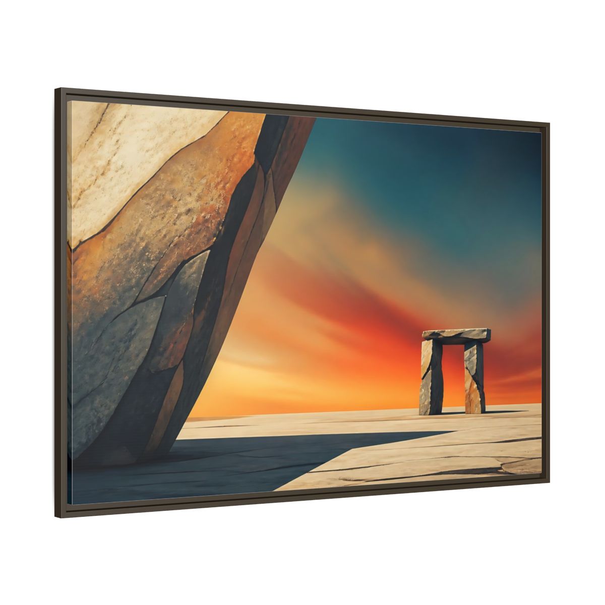 Side Mockup 8. Sunset Stone Portal shown as framed canvas print
