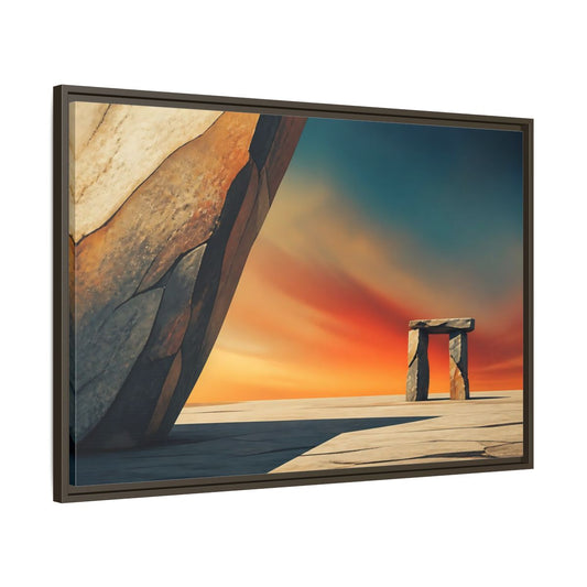 Main Mockup. Sunset Stone Portal shown as framed canvas print