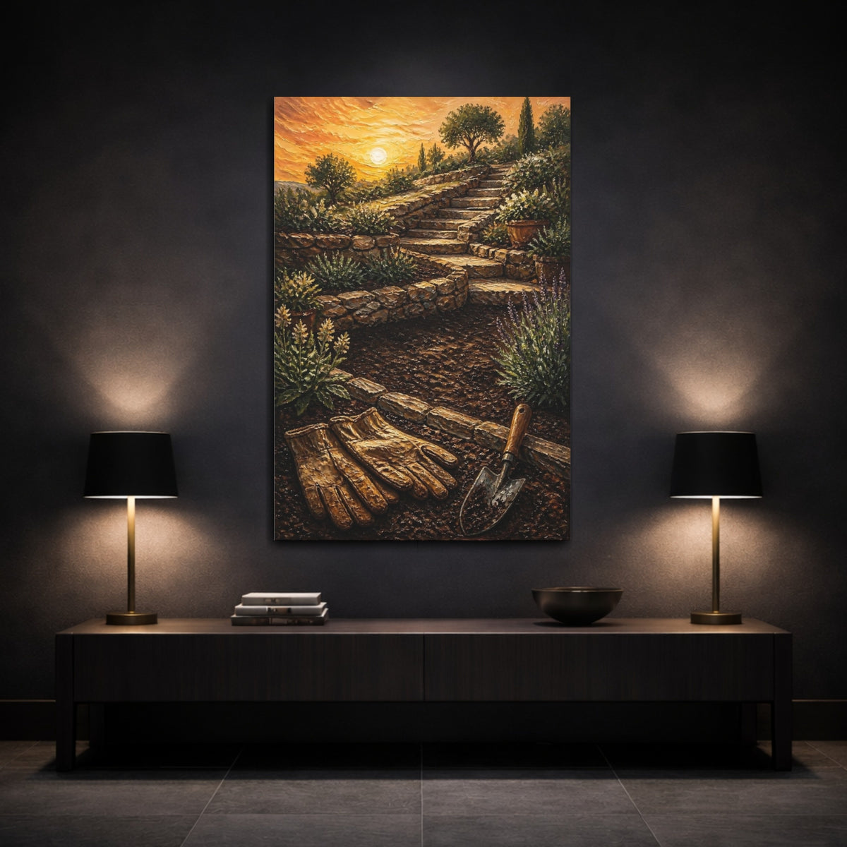 Mockup 3. Sunset Stone Steps shown as canvas print