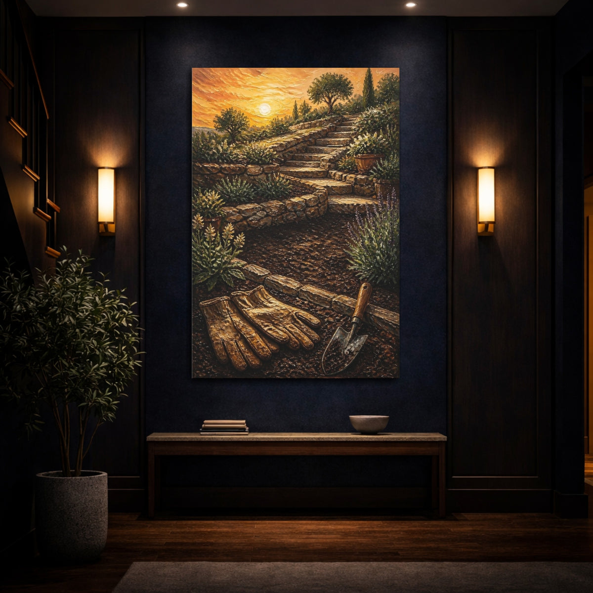 Mockup 4. Sunset Stone Steps shown as canvas print