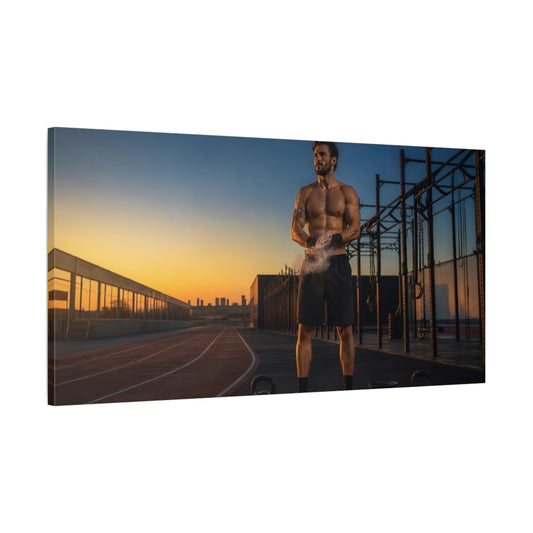 Main Mockup. Sunset Strength Training shown as canvas print