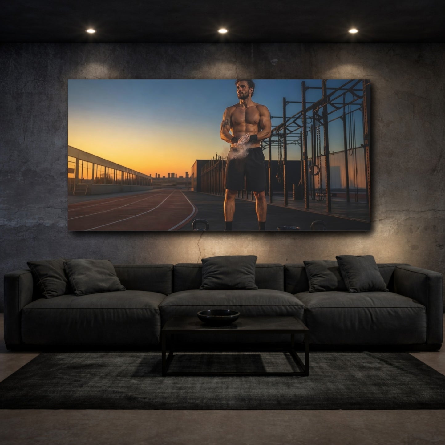 Mockup 3. Sunset Strength Training shown as canvas print