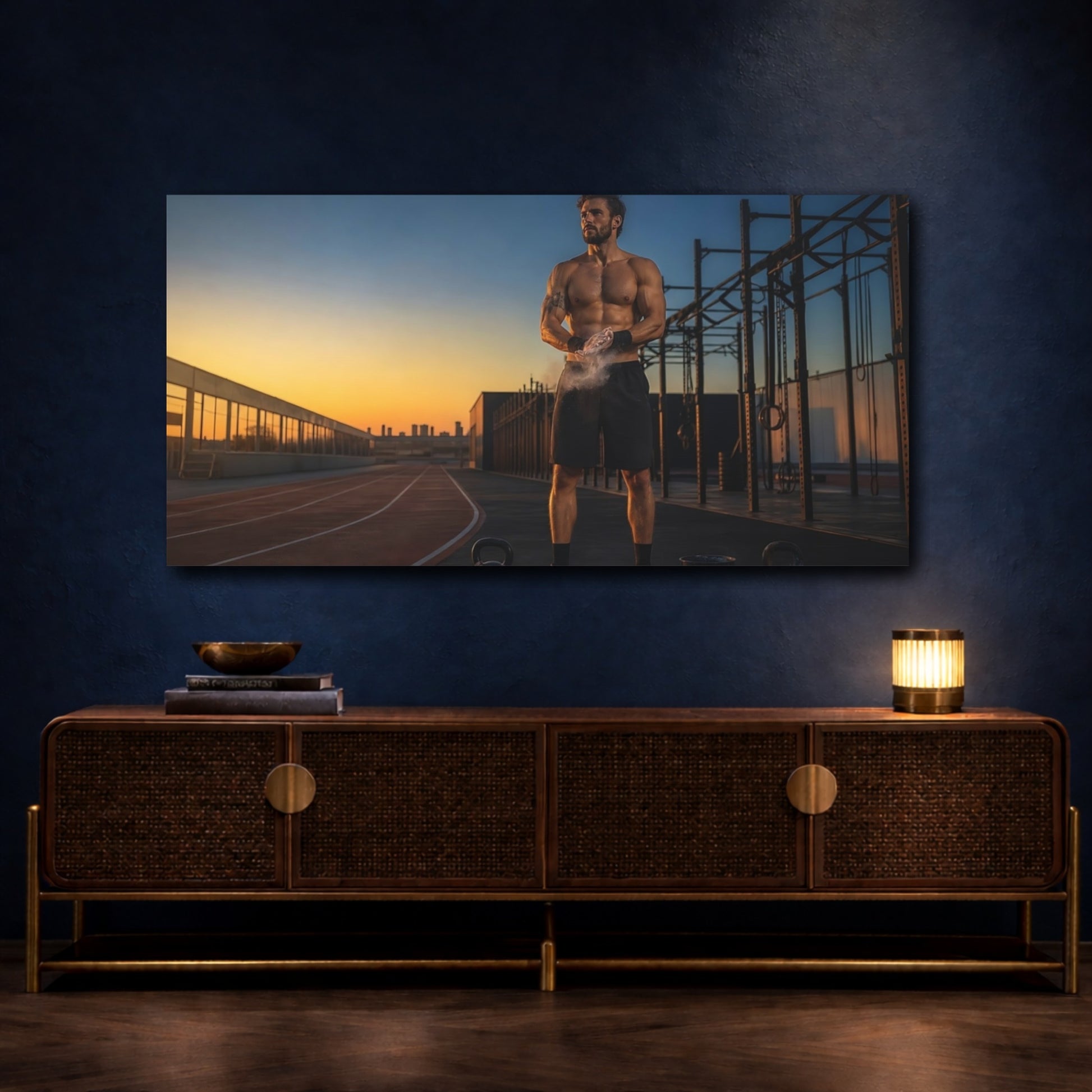 Mockup 4. Sunset Strength Training shown as canvas print