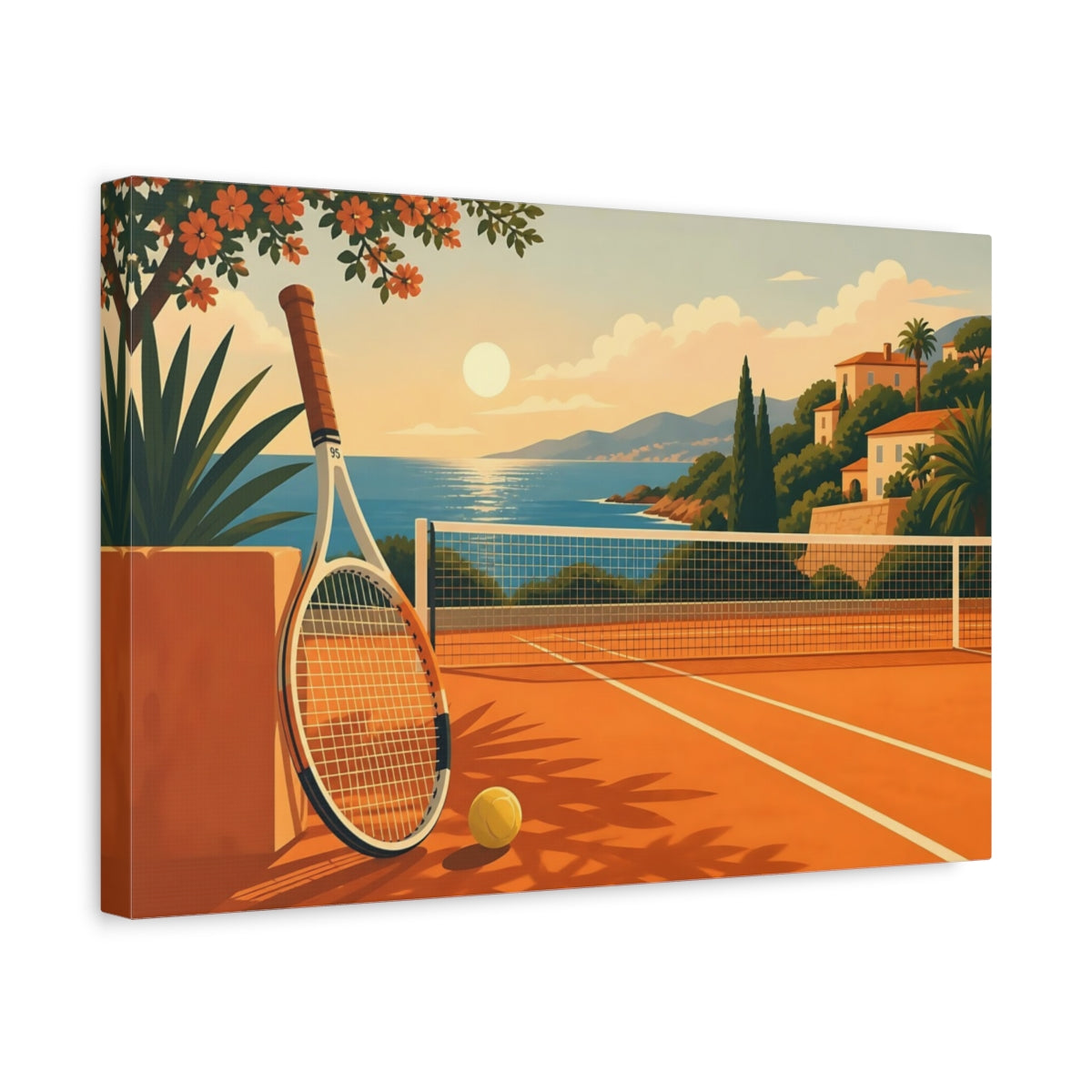 Side Mockup 4. Sunset Tennis By The Sea shown as canvas print