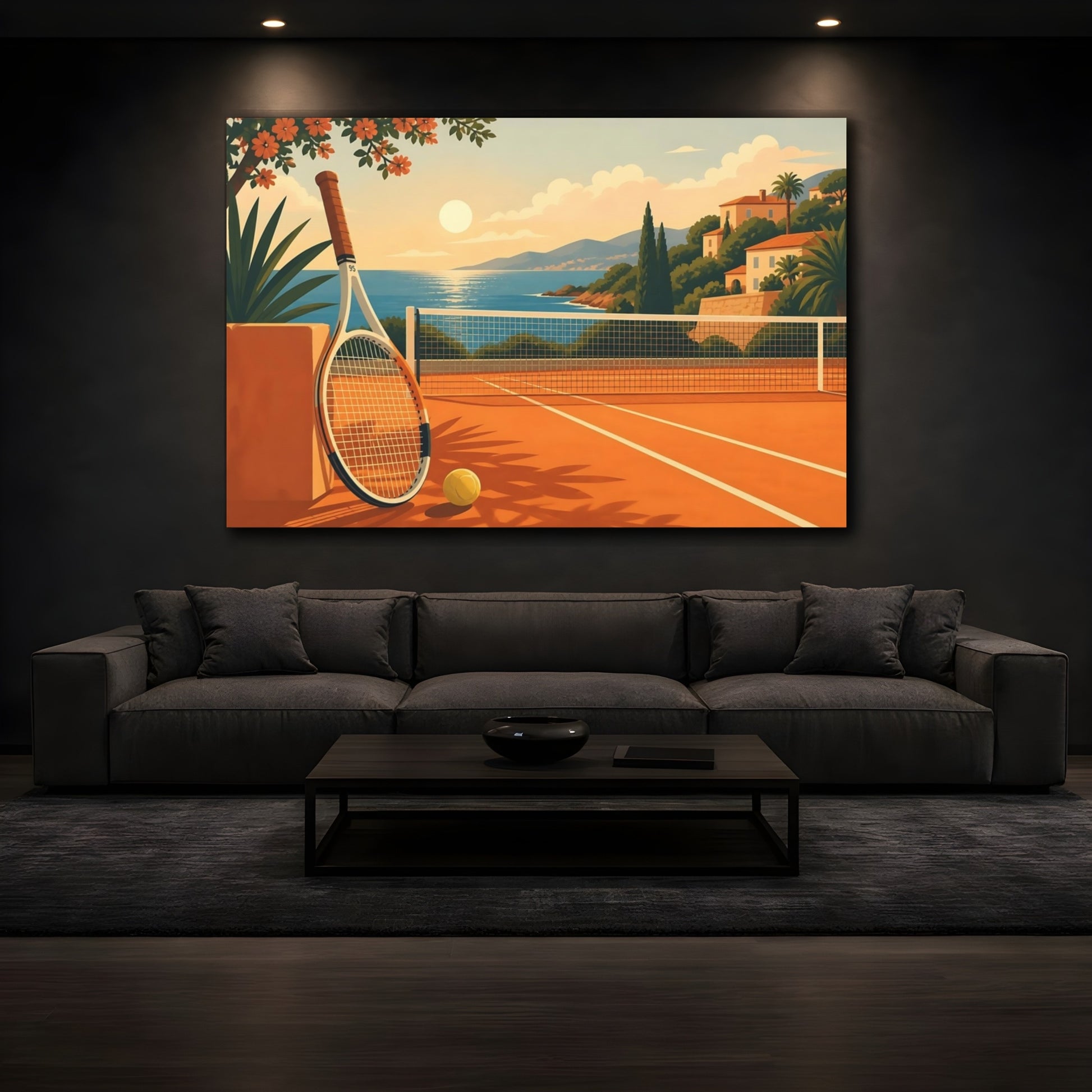 Mockup 3. Sunset Tennis By The Sea shown as canvas print