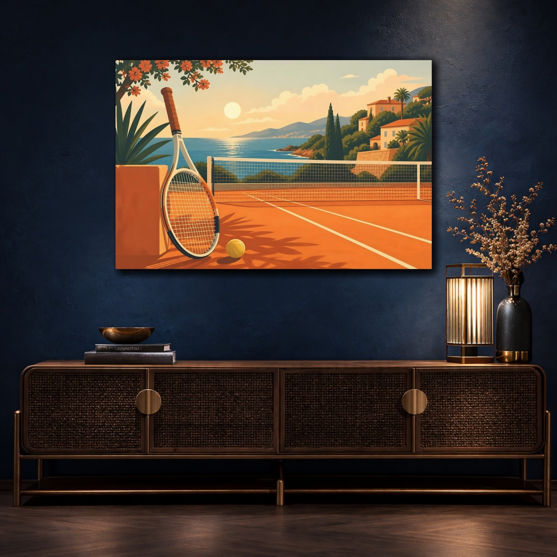 Mockup 4. Sunset Tennis By The Sea shown as canvas print