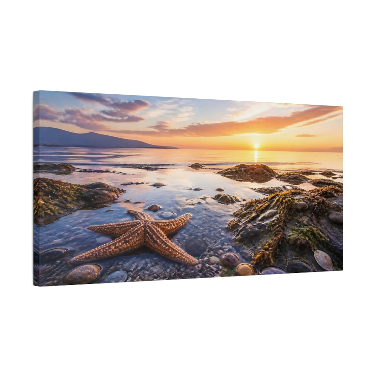 Side Mockup 1. Sunset Tidepool Starfish shown as canvas print