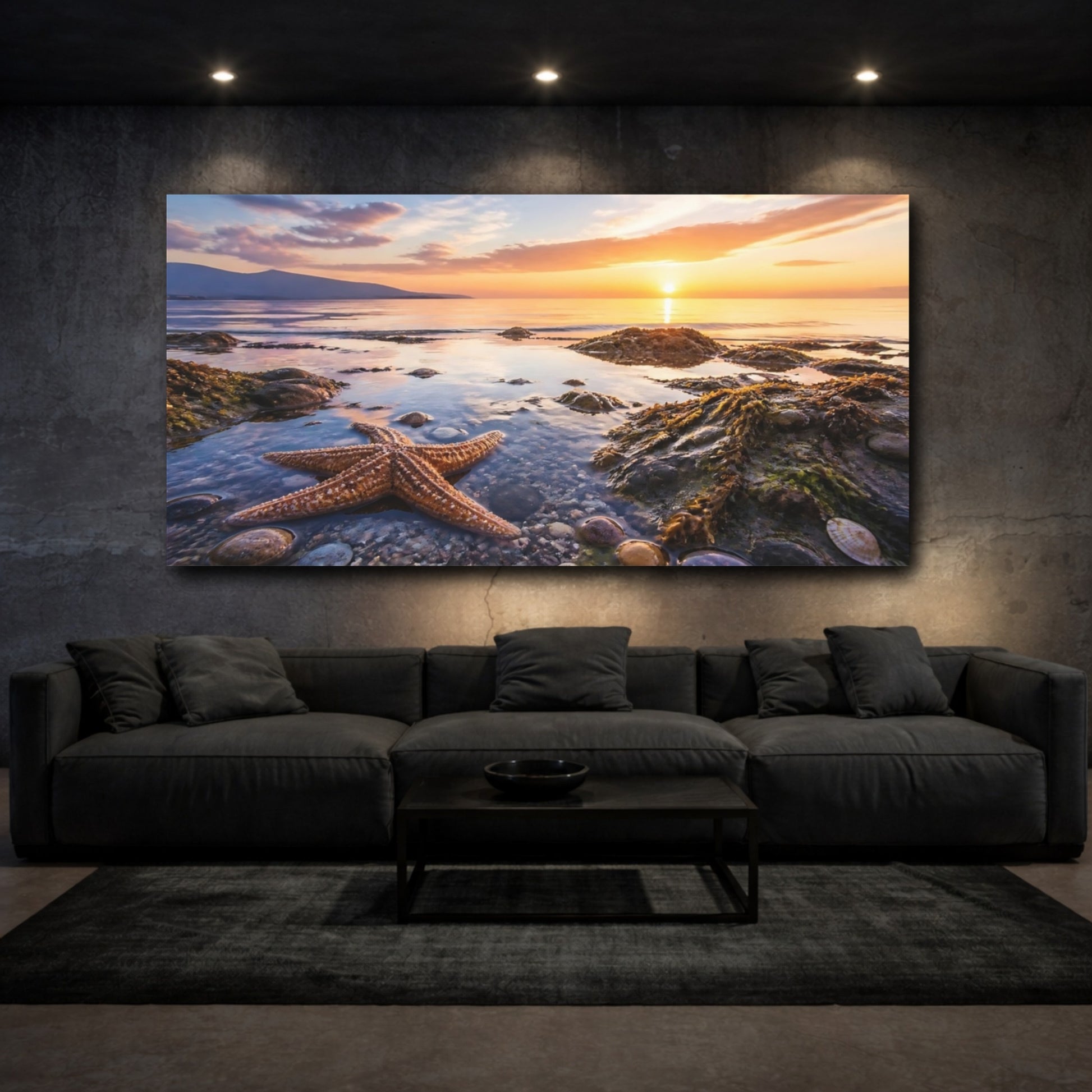 Mockup 3. Sunset Tidepool Starfish shown as canvas print