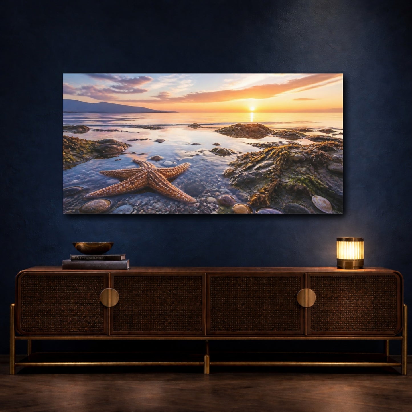 Mockup 4. Sunset Tidepool Starfish shown as canvas print