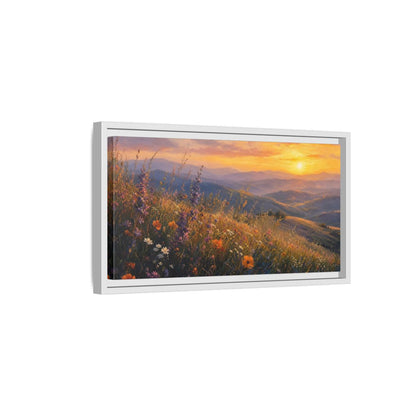 Side Mockup 6. Sunset Wildflower Meadow shown as framed canvas print