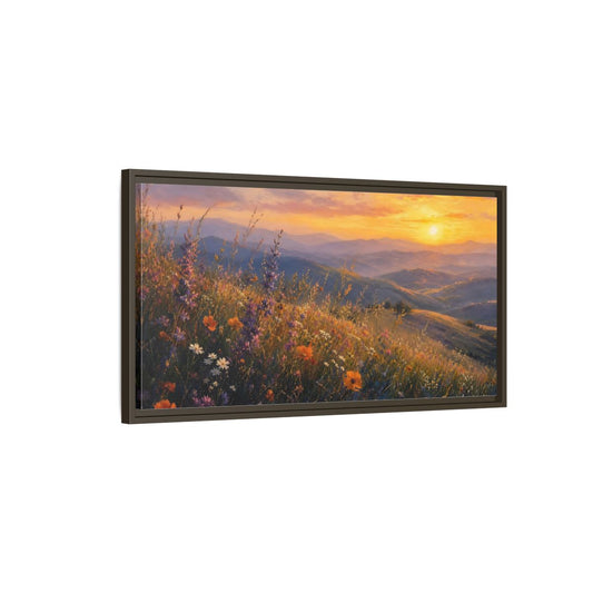 Main Mockup. Sunset Wildflower Meadow shown as framed canvas print