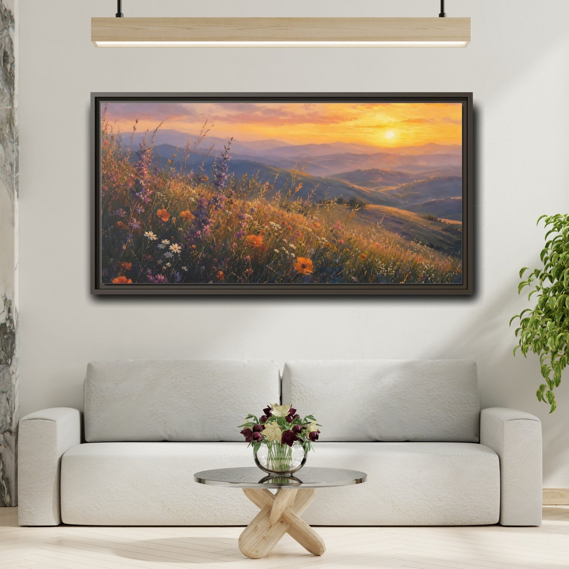 Mockup 2. Sunset Wildflower Meadow shown as framed canvas print