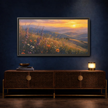 Mockup 4. Sunset Wildflower Meadow shown as framed canvas print