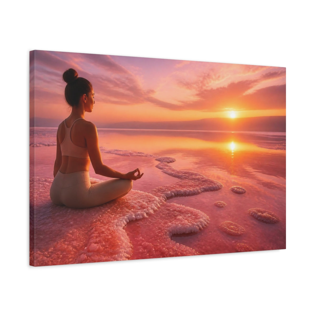 Side Mockup 2. Sunset Yoga Meditation shown as canvas print