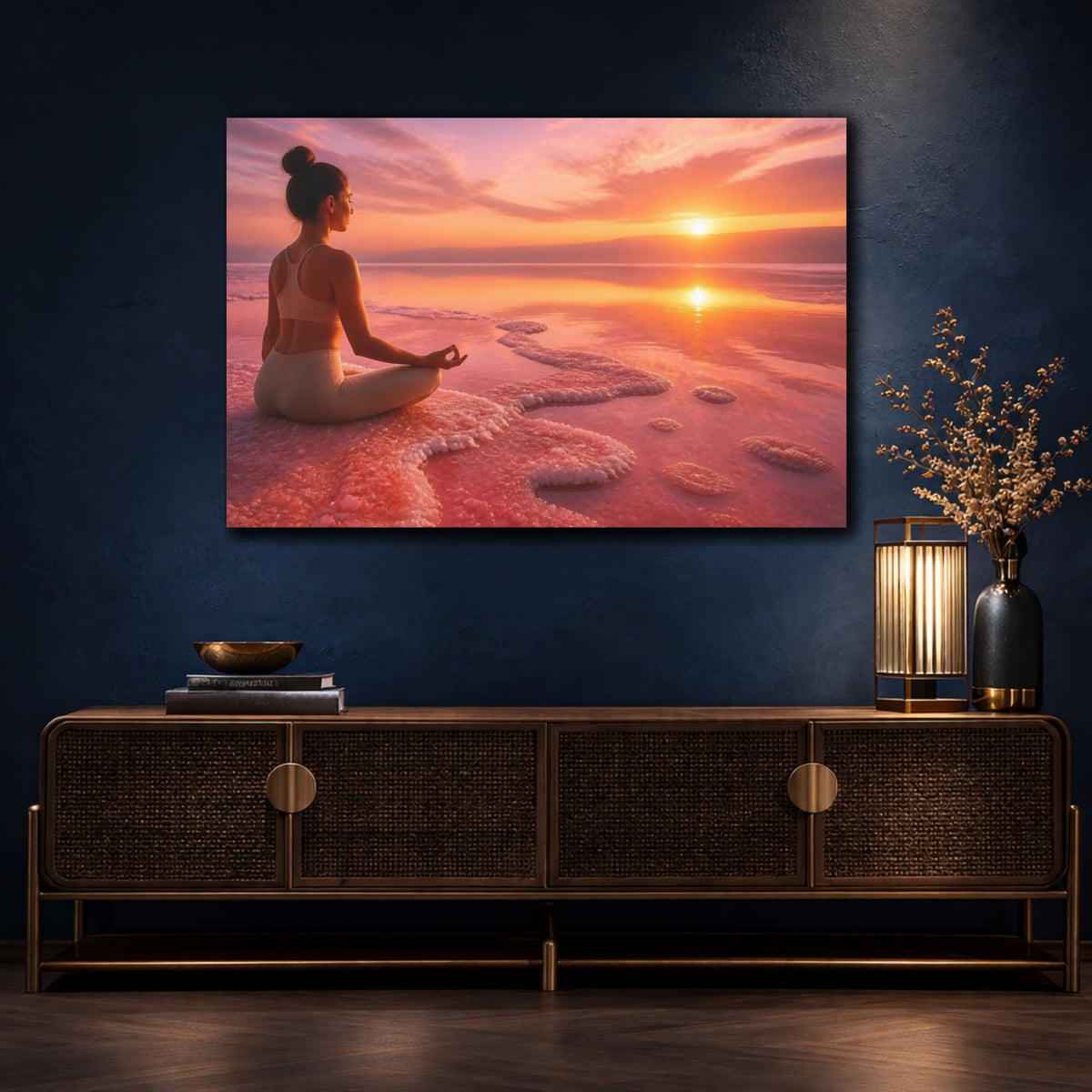 Mockup 4. Sunset Yoga Meditation shown as canvas print