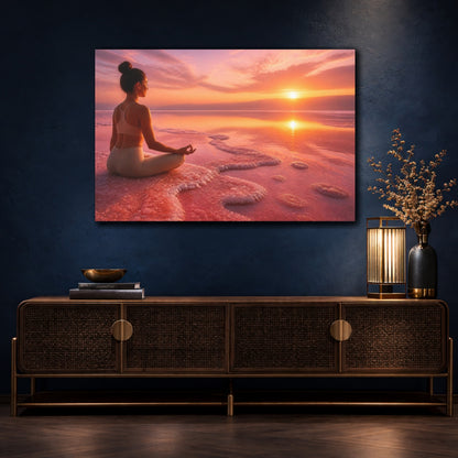 Mockup 4. Sunset Yoga Meditation shown as canvas print