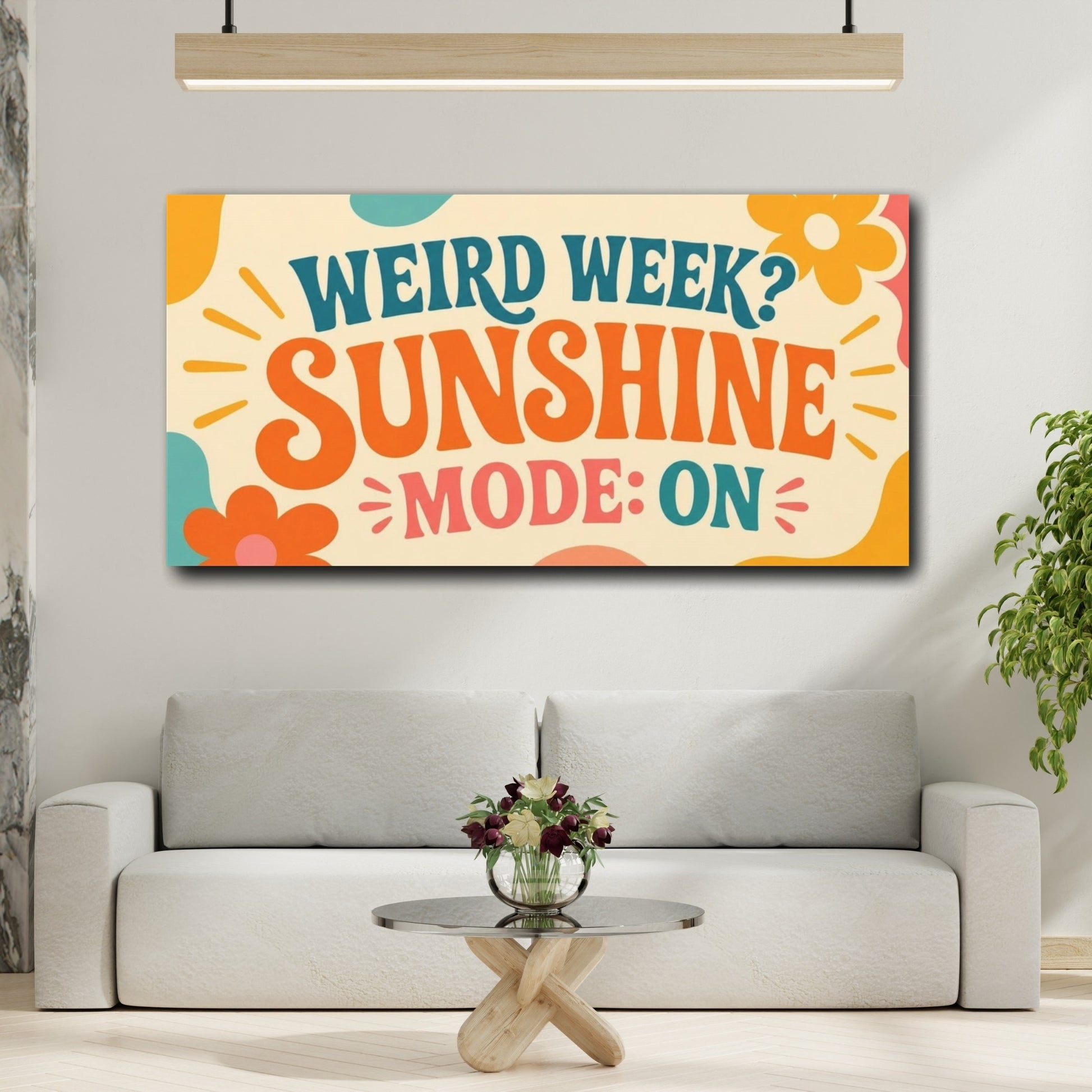 Mockup 2. Sunshine Mode Retro Quote shown as canvas print