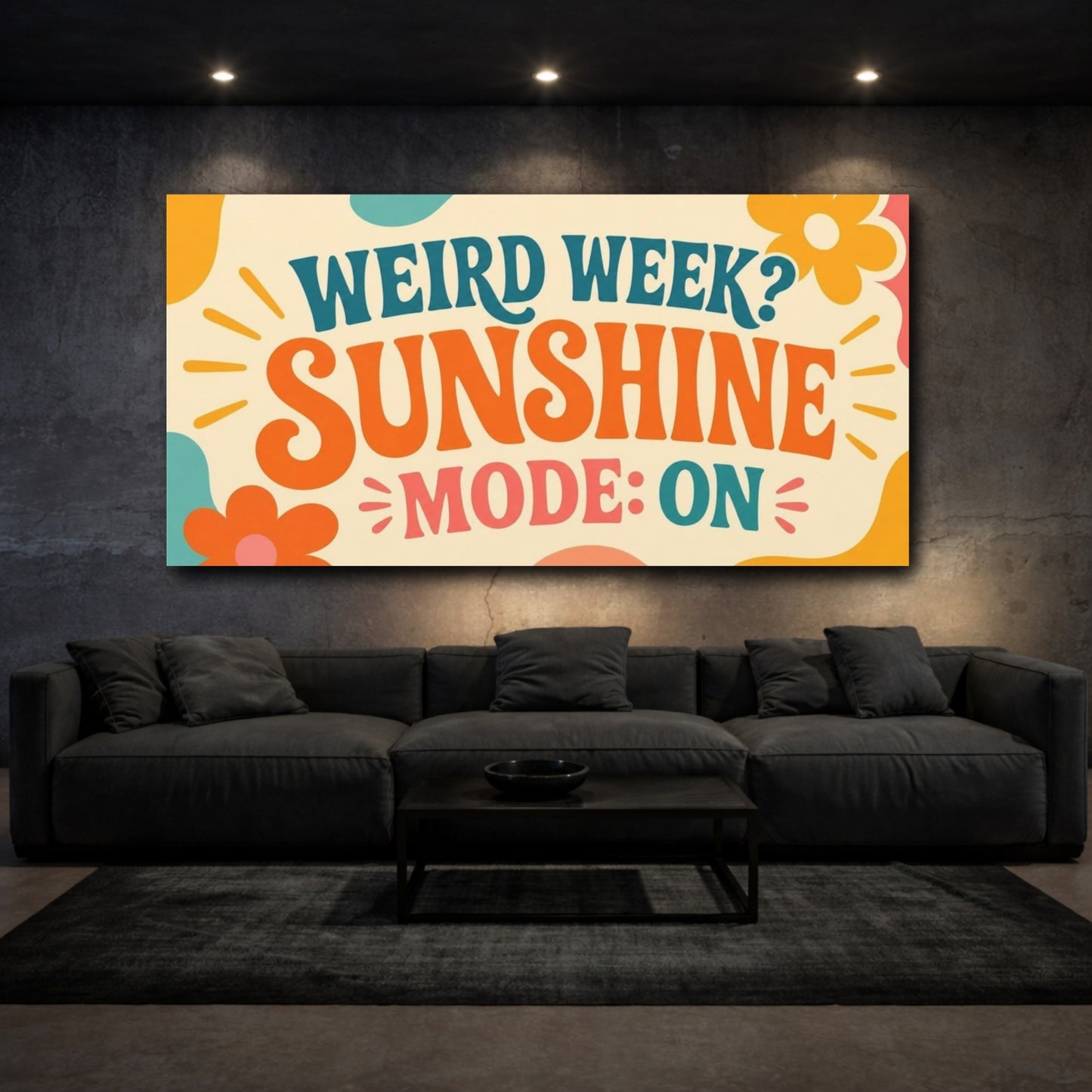 Mockup 3. Sunshine Mode Retro Quote shown as canvas print