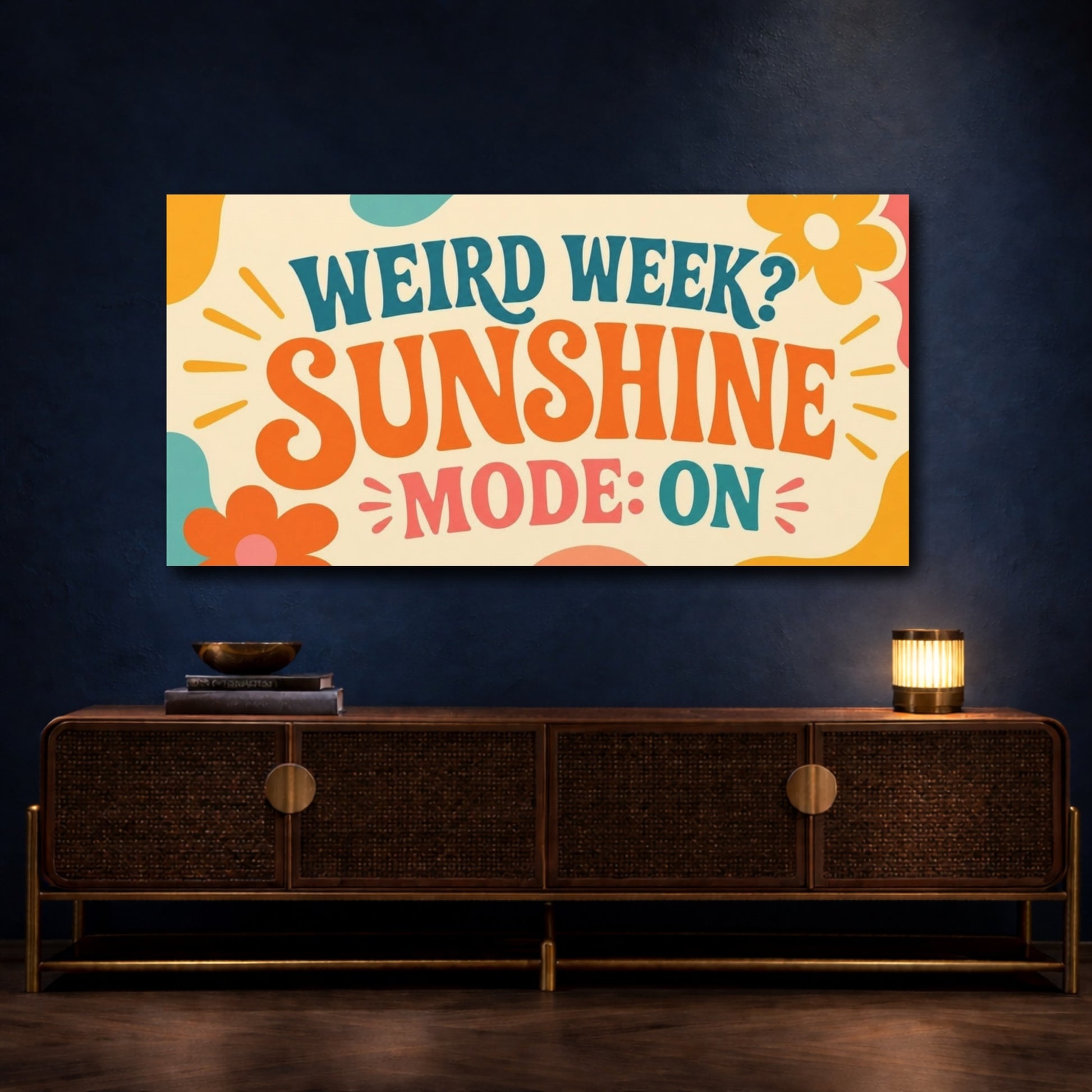 Mockup 4. Sunshine Mode Retro Quote shown as canvas print