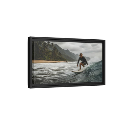Side Mockup 8. Surfer On Coastal Wave shown as framed canvas print