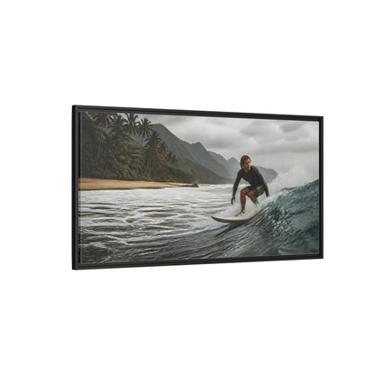 Side Mockup 5. Surfer On Coastal Wave shown as framed canvas print